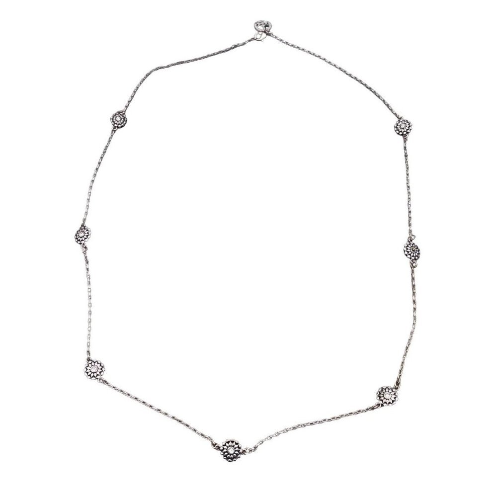 Trifari Rhinestone Flower Link Chain Necklace Silver Tone Lobster Closure 32"